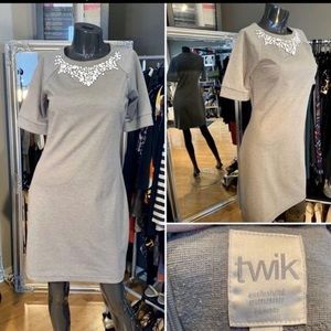 light gray dress with white gems